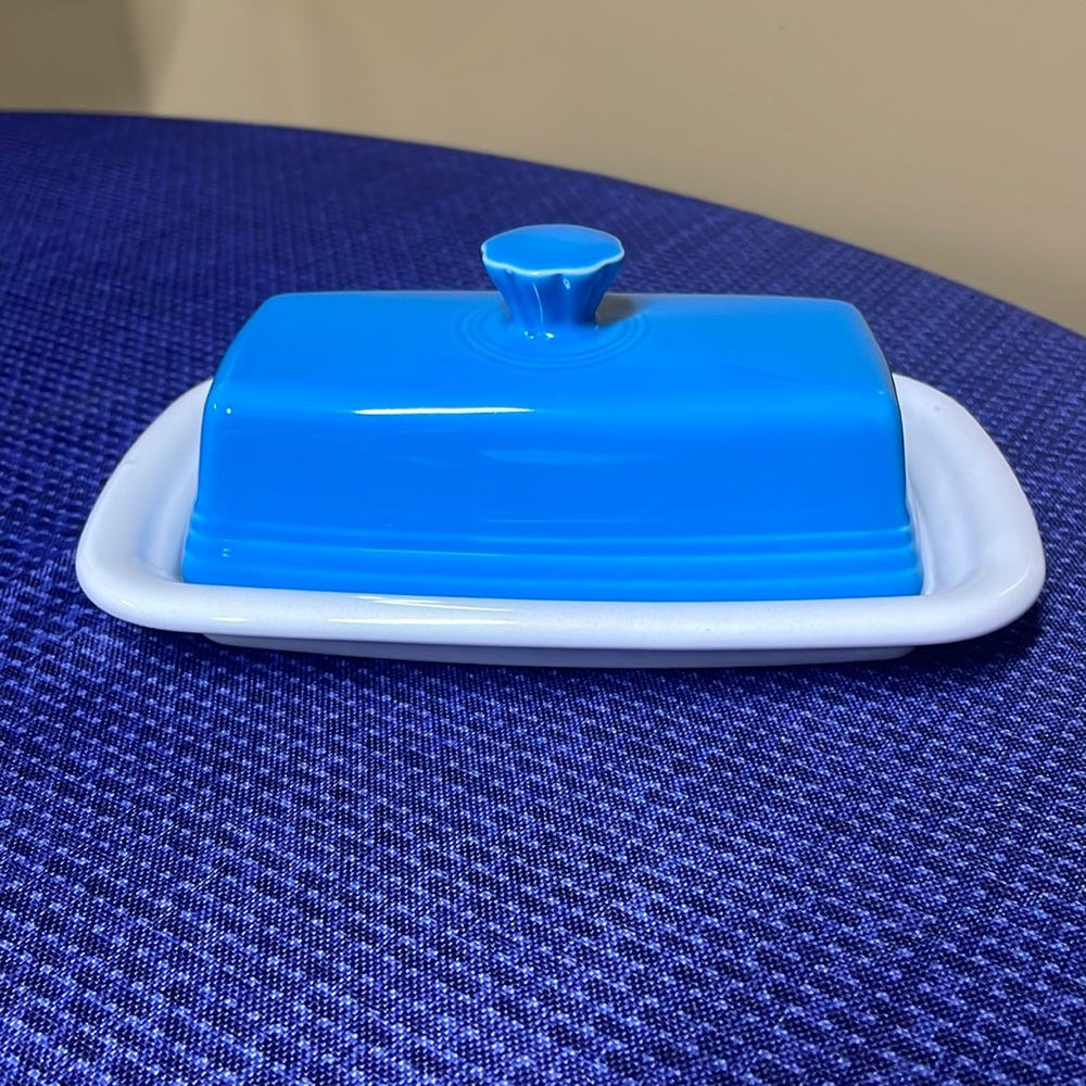 Fiesta butter dish white and peacock